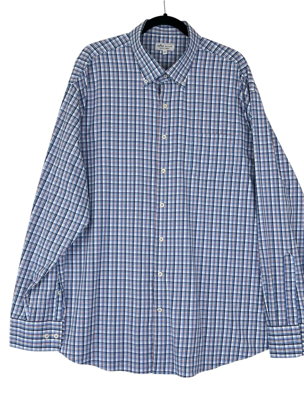 Peter Millar Summer Comfort long-sleeve performance sport shirt blue plaid XXL